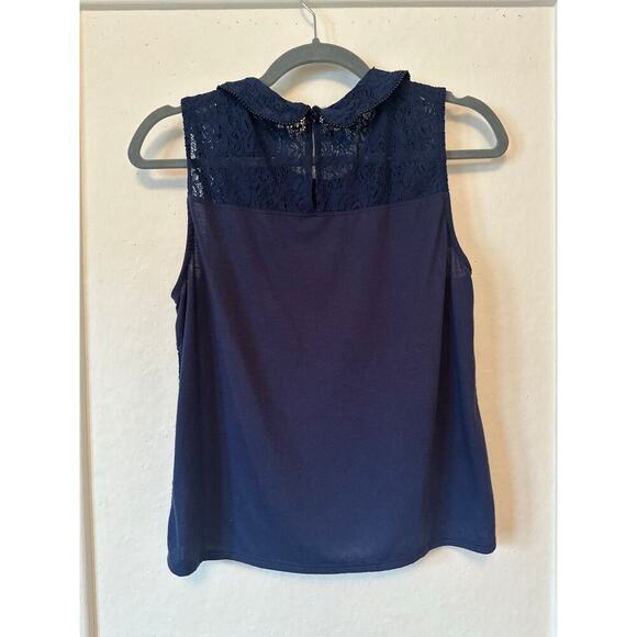 Princess Vera Wang Girls Navy Blue Lace Blouse Size L Peter Pan Collar - Picture 2 of 6
